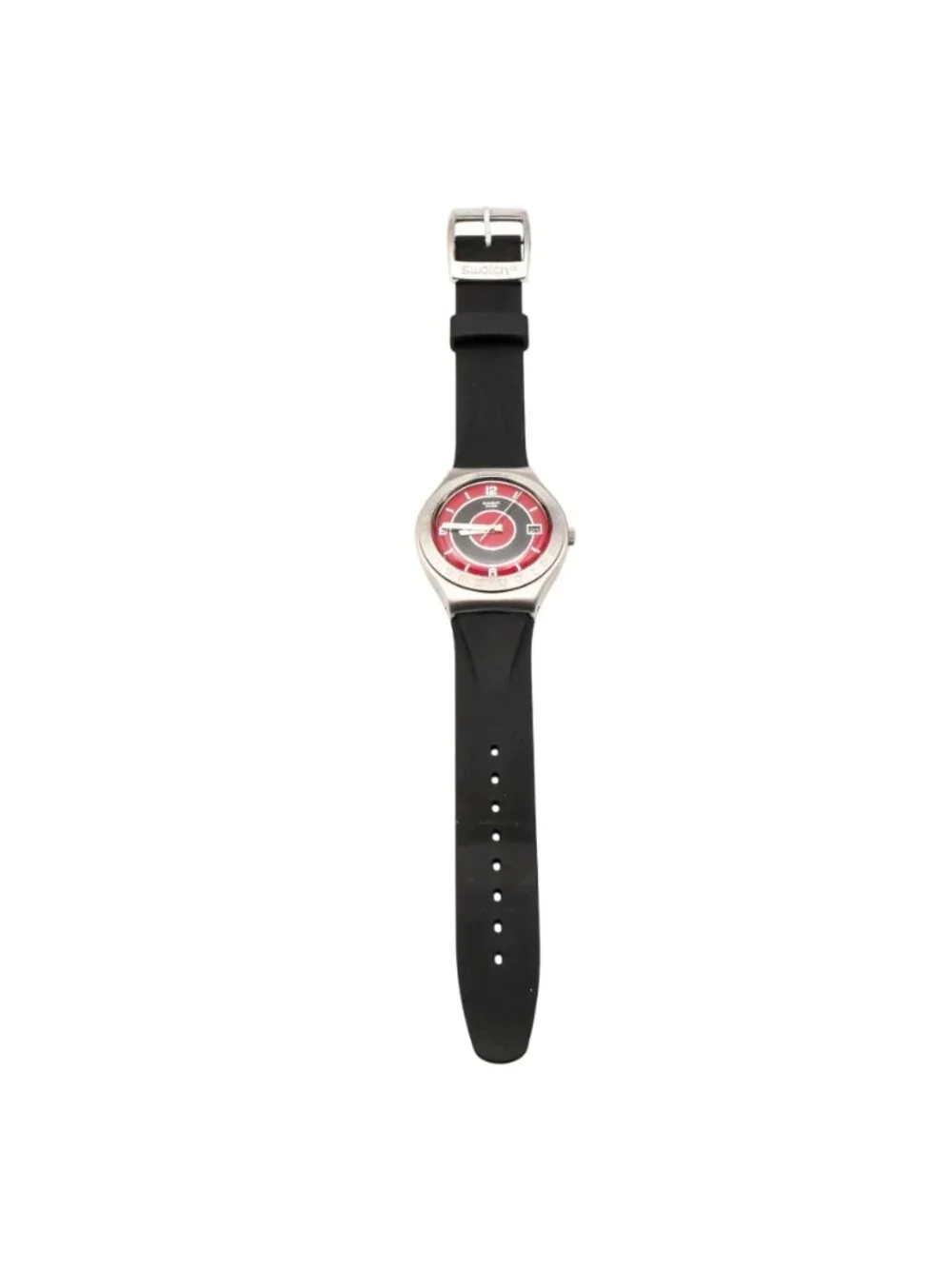 Rare Vintage Swatch Irony Big Jammed YGS441 Red Black Dial Rubber Strap Watch